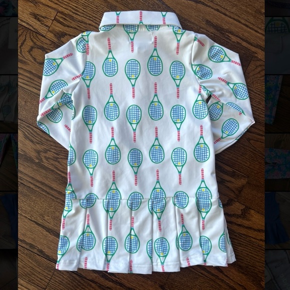 Cecil & Lou Collared Long Sleeve Tennis Racket Print Dress with Pleats Size 4T - Picture 2 of 7